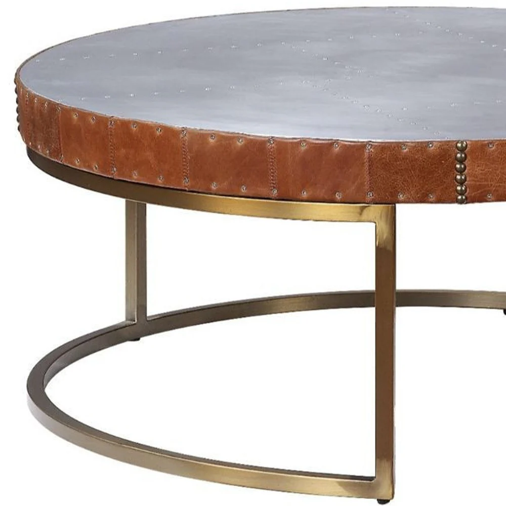 36" Silver And Cocoa Aluminum Round Coffee Table By Homeroots - Image 4