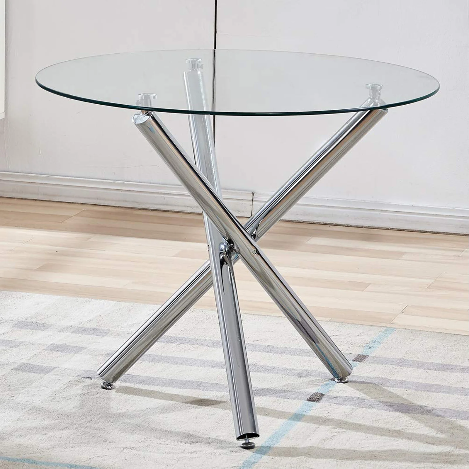 36" Silver And Glass Round Tripod Base Coffee Table By Homeroots - Image 2