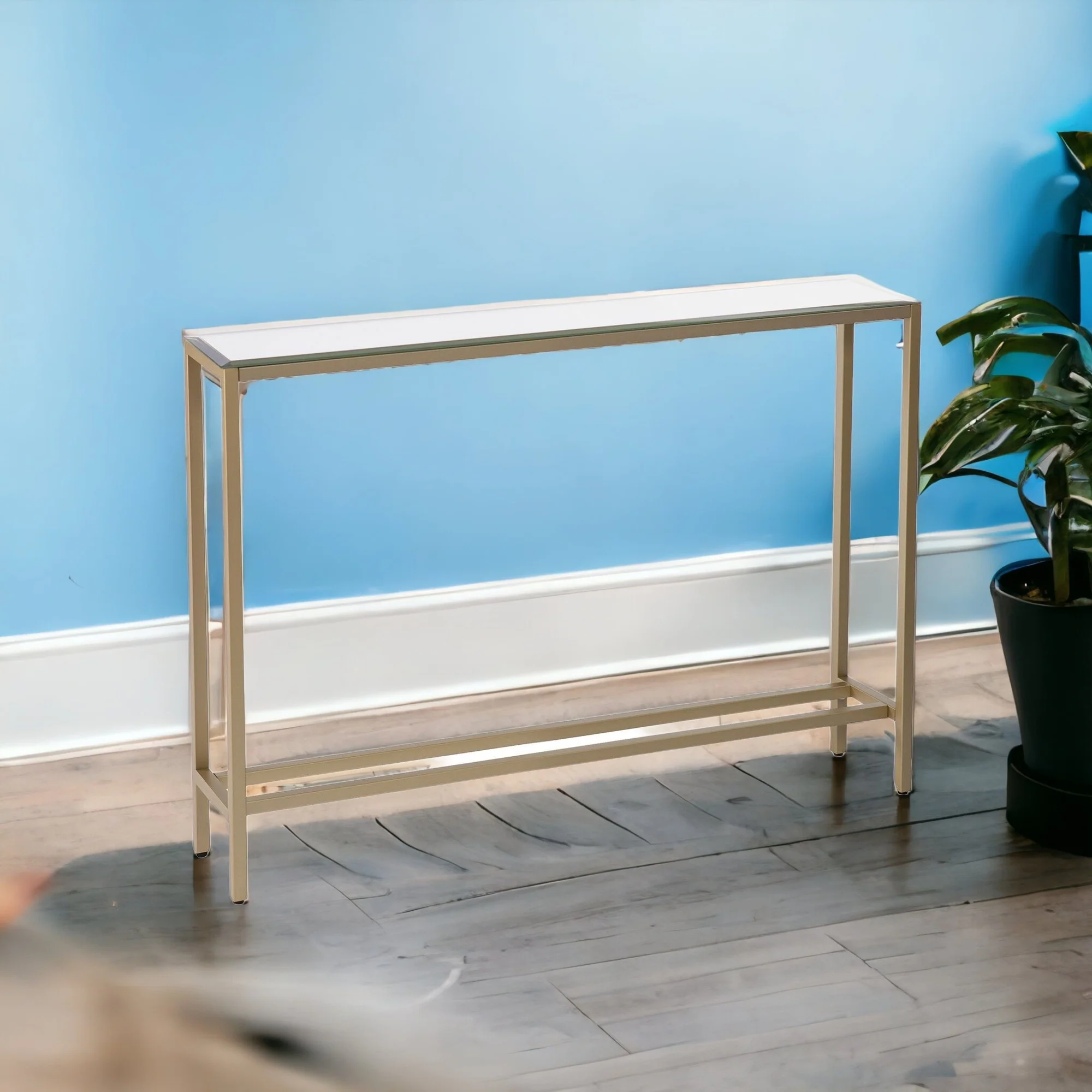 36" Silver and Gold Mirrored Glass Console Table By Homeroots - Image 6