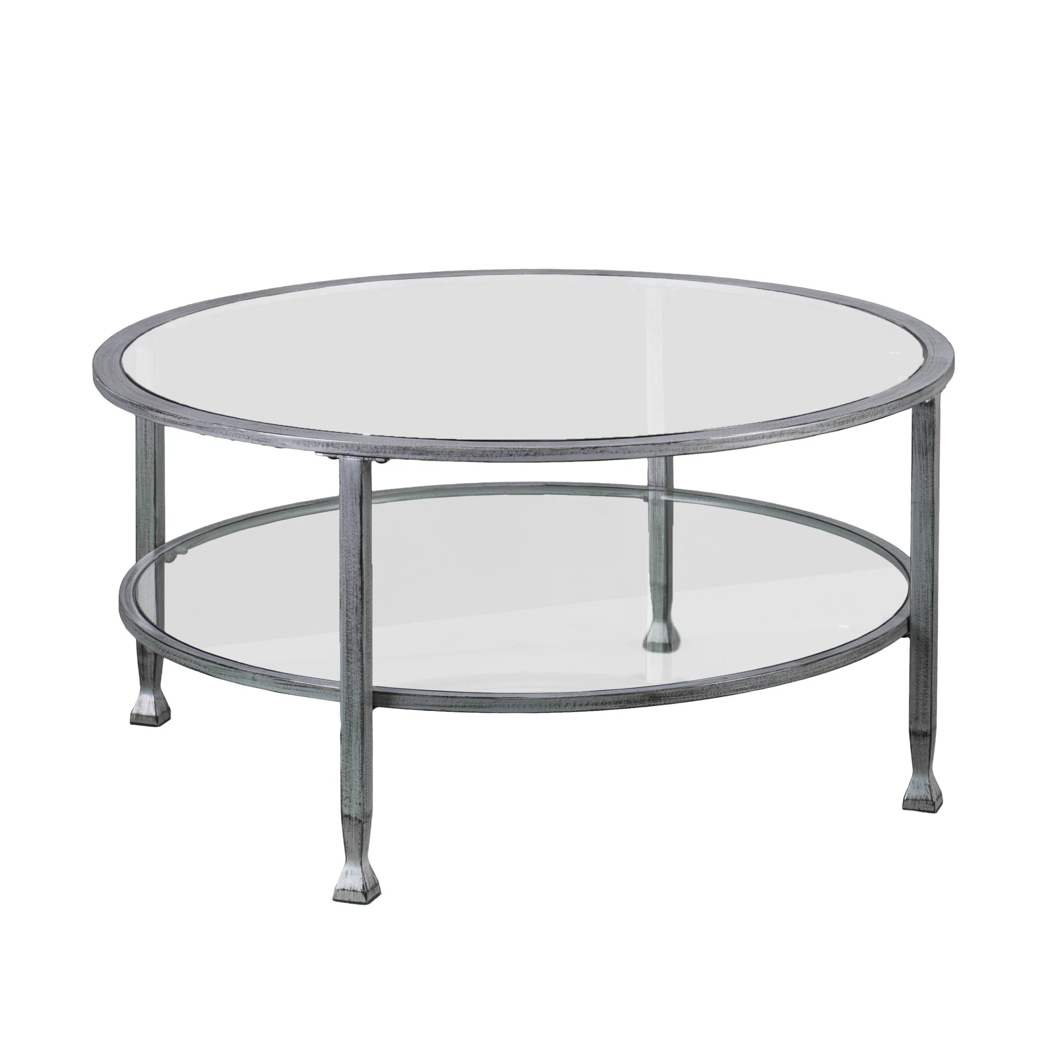 36" Silver Glass And Metal Round Coffee Table By Homeroots - Image 2