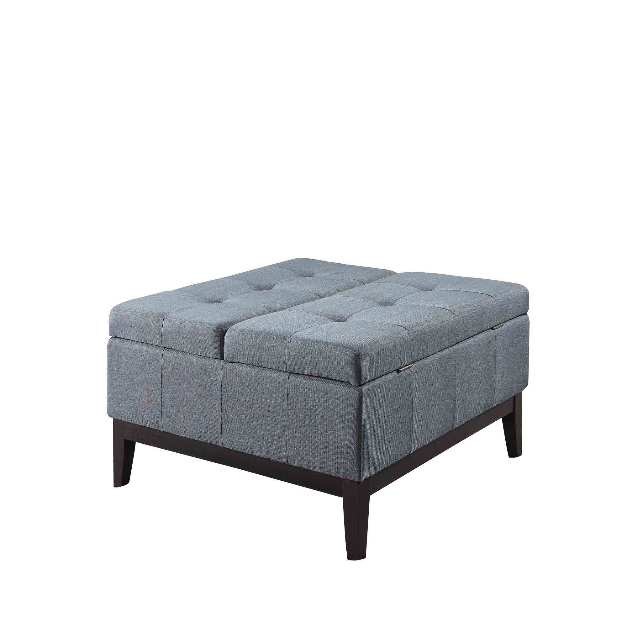 36” Slate Blue and Black Ottoman with Hidden Storage By Homeroots - Image 2