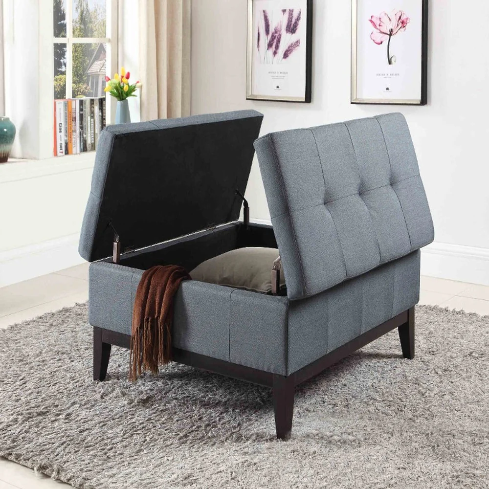 36” Slate Blue and Black Ottoman with Hidden Storage By Homeroots - Image 4