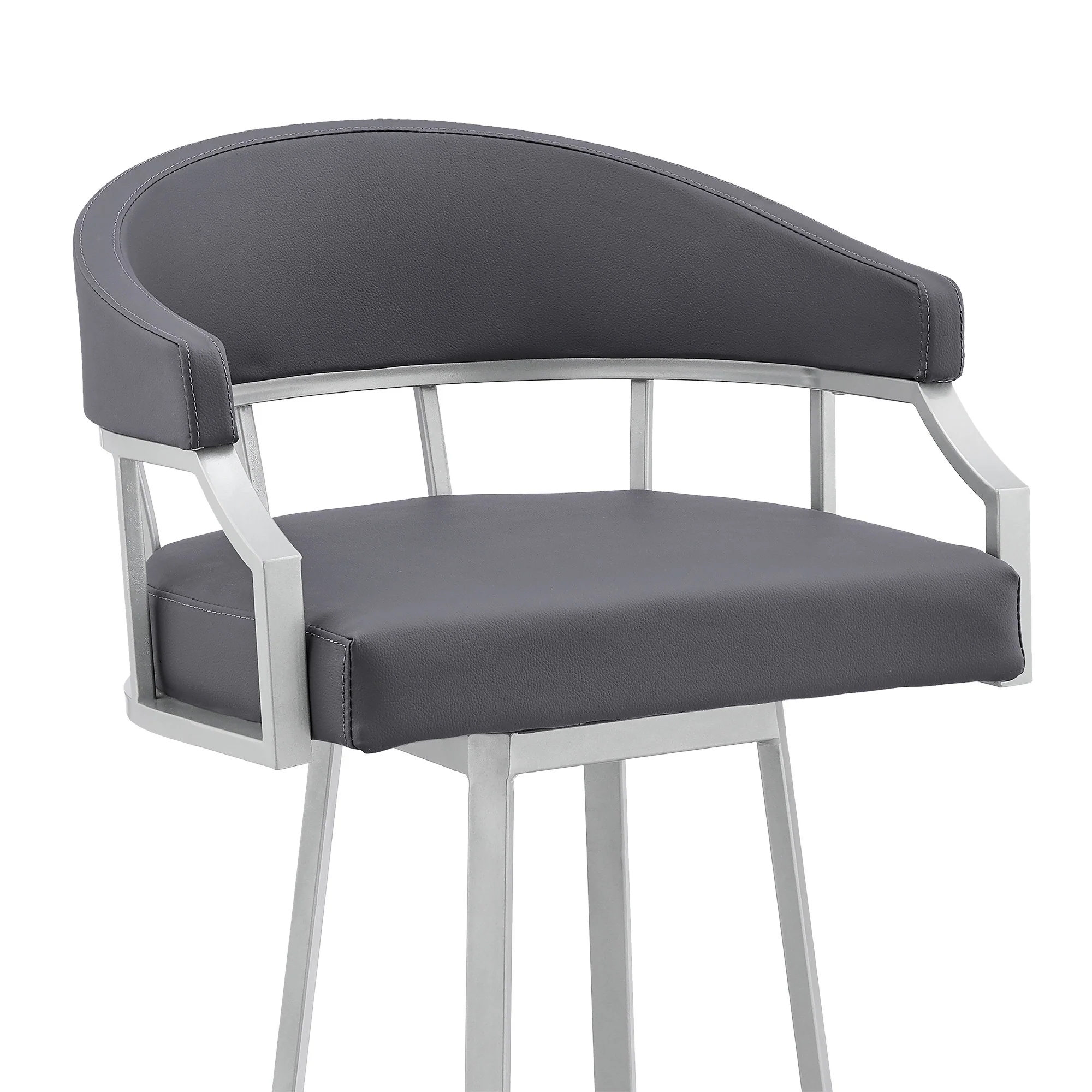 36" Slate Grey Faux Leather And Iron Swivel Low Back Counter Height Bar Chair By Homeroots - Image 4