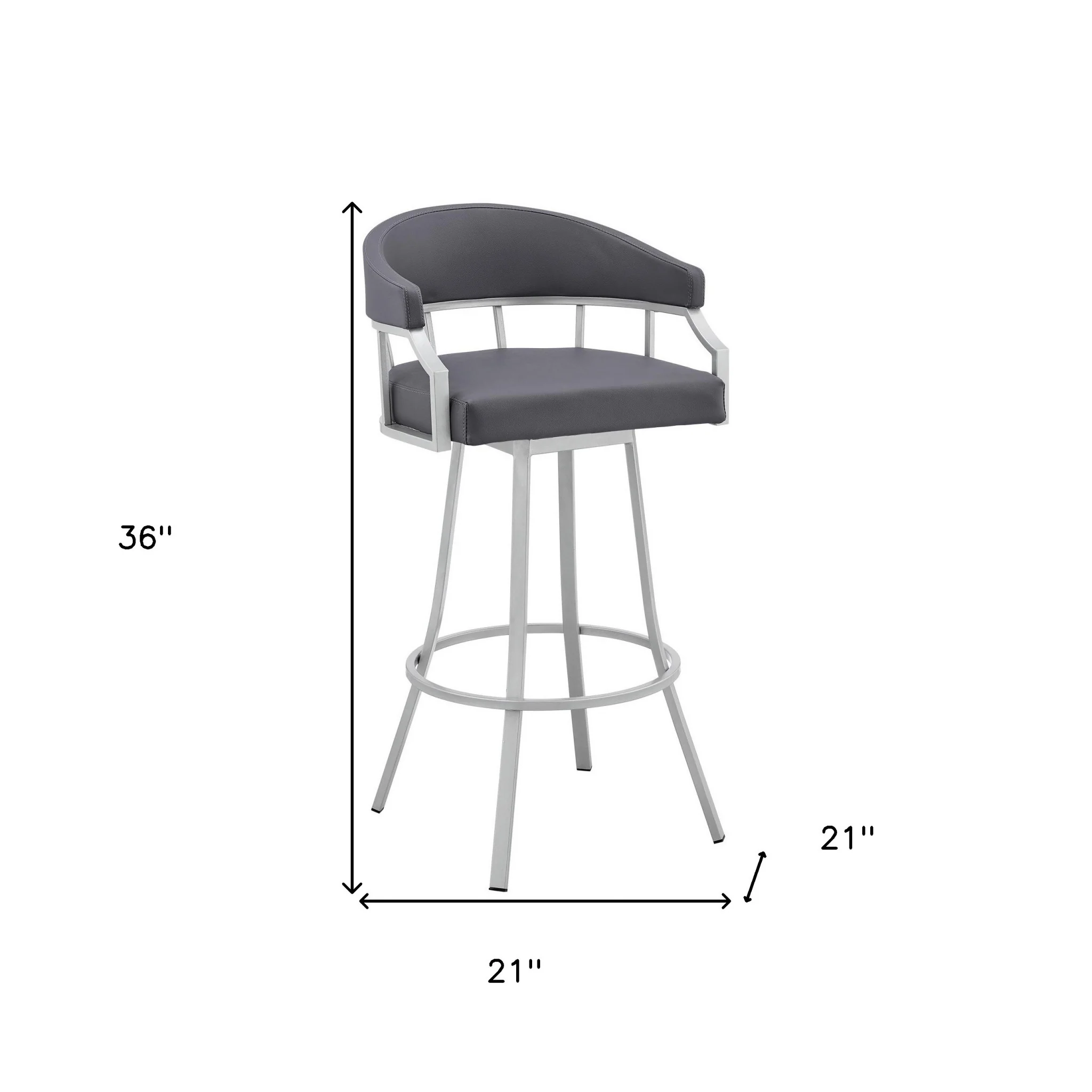 36" Slate Grey Faux Leather And Iron Swivel Low Back Counter Height Bar Chair By Homeroots - Image 7