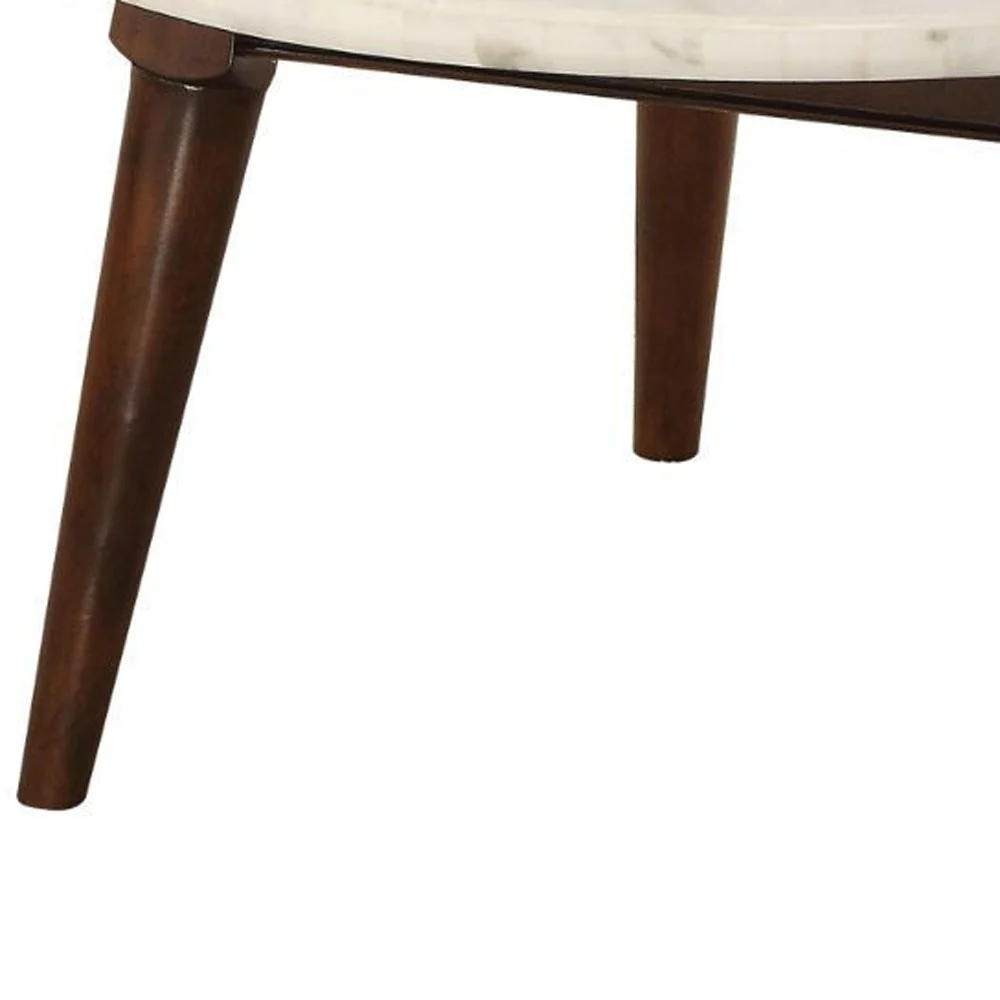 36" Walnut And Marble Faux Marble Round Coffee Table By Homeroots - Image 5