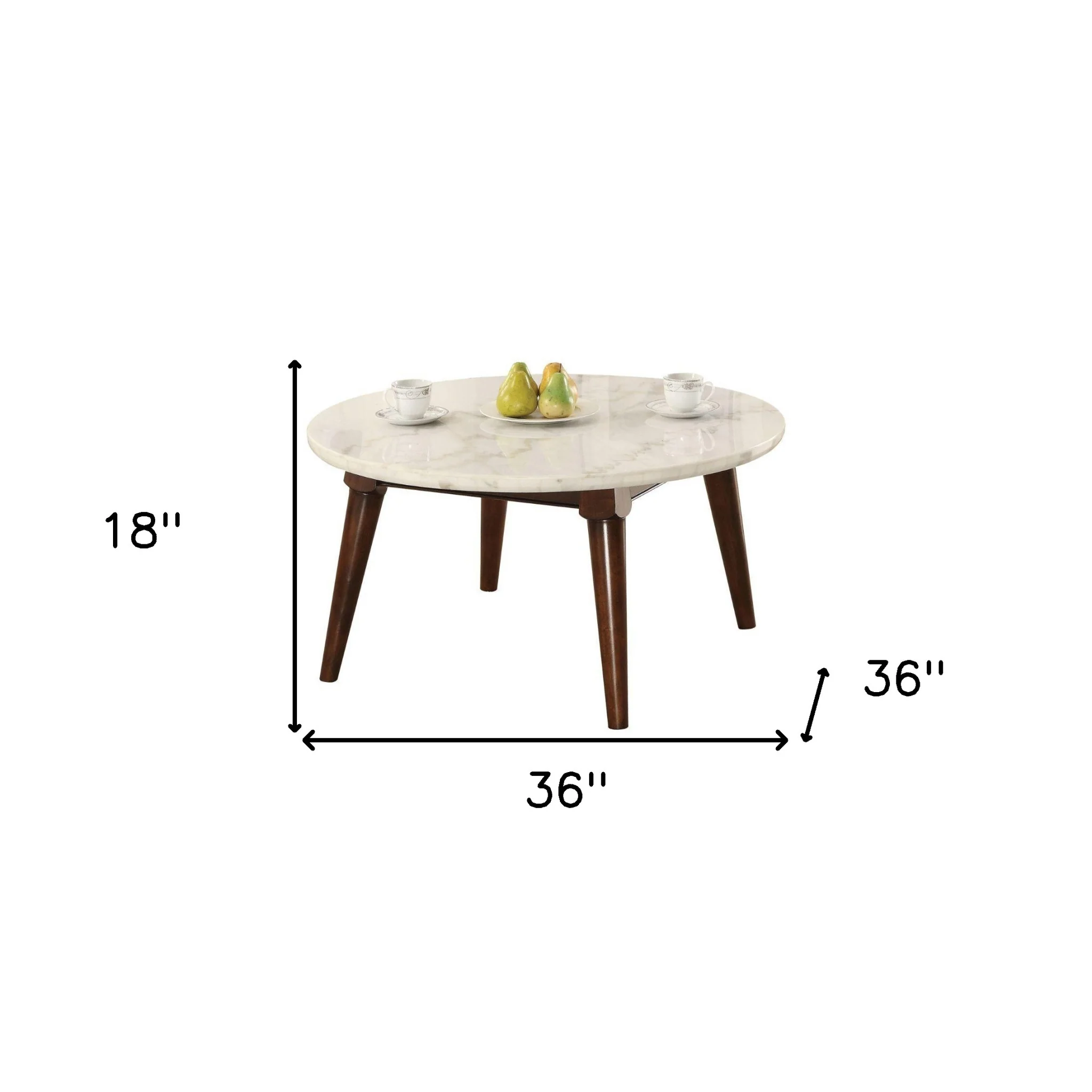 36" Walnut And Marble Faux Marble Round Coffee Table By Homeroots - Image 6