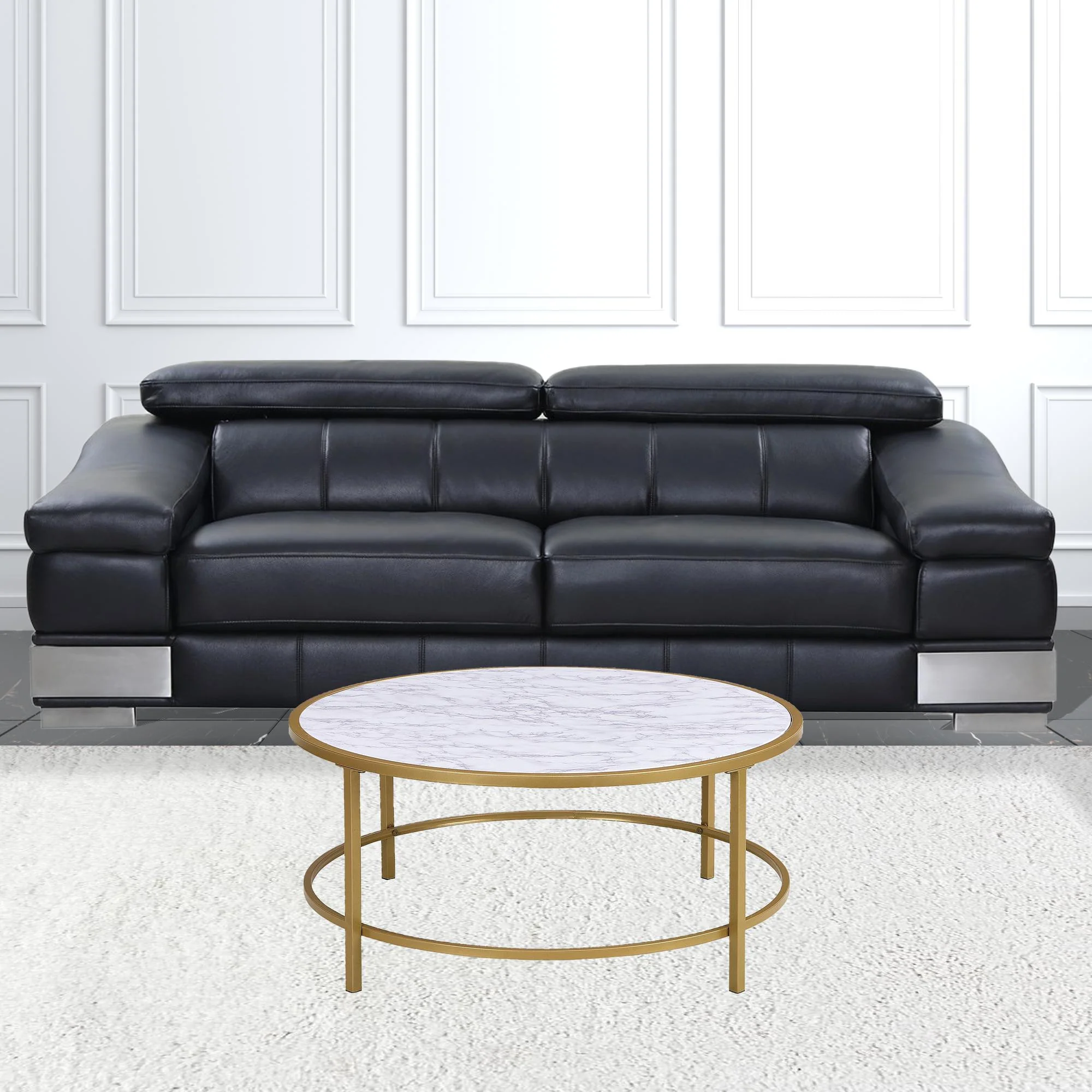 36" White And Gold Faux Marble Round Coffee Table By Homeroots - Image 2