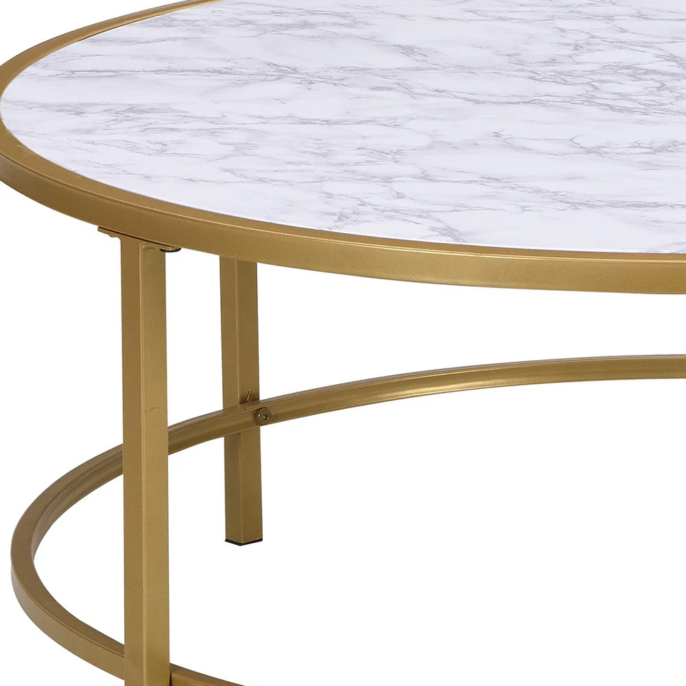 36" White And Gold Faux Marble Round Coffee Table By Homeroots - Image 3