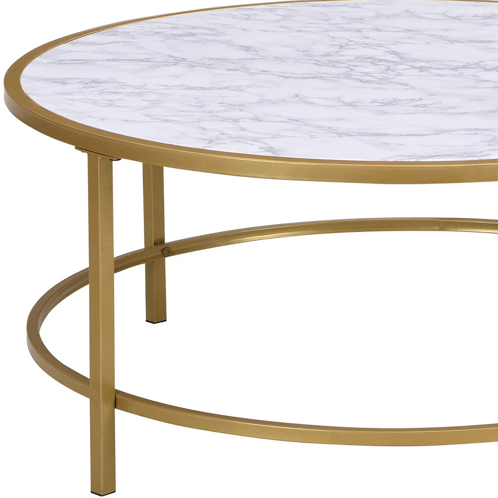 36" White And Gold Faux Marble Round Coffee Table By Homeroots - Image 4