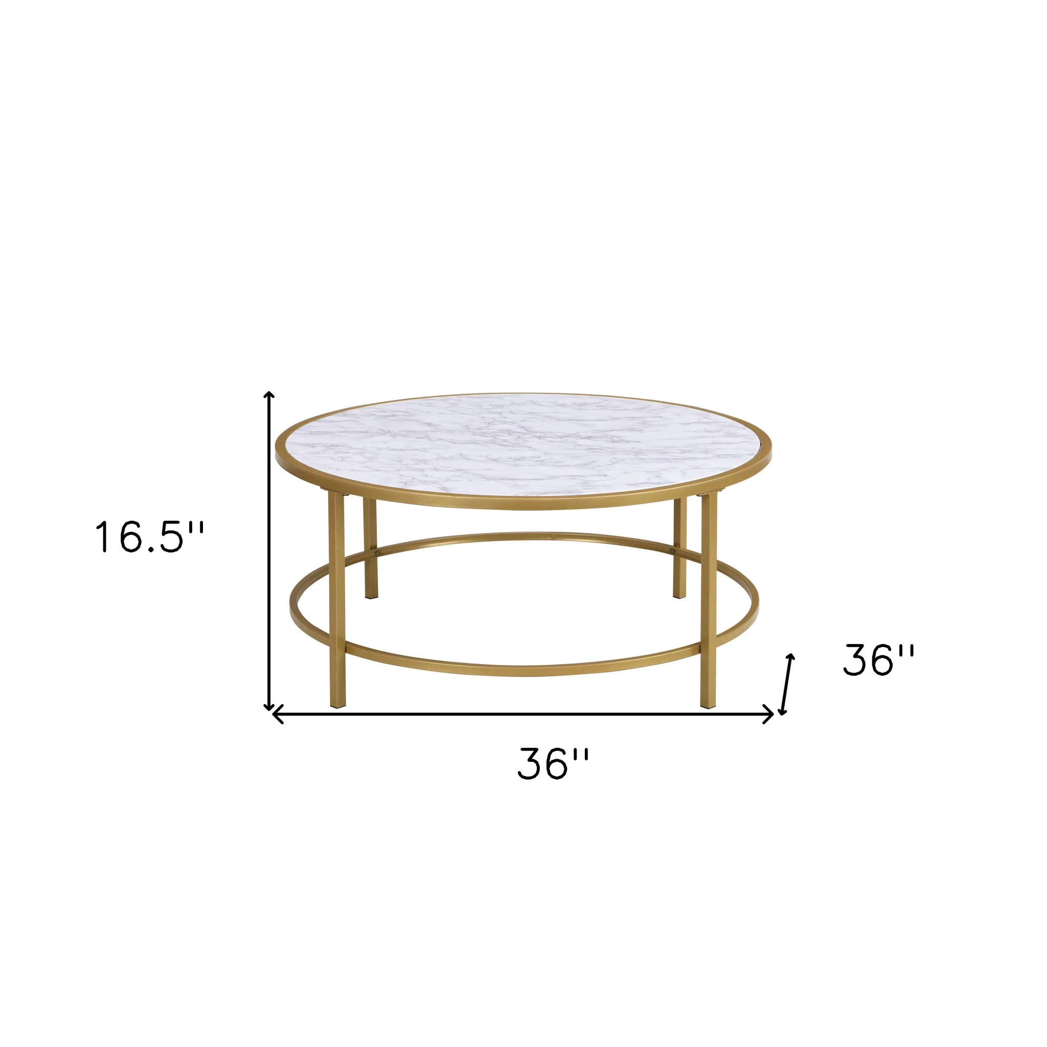 36" White And Gold Faux Marble Round Coffee Table By Homeroots - Image 5