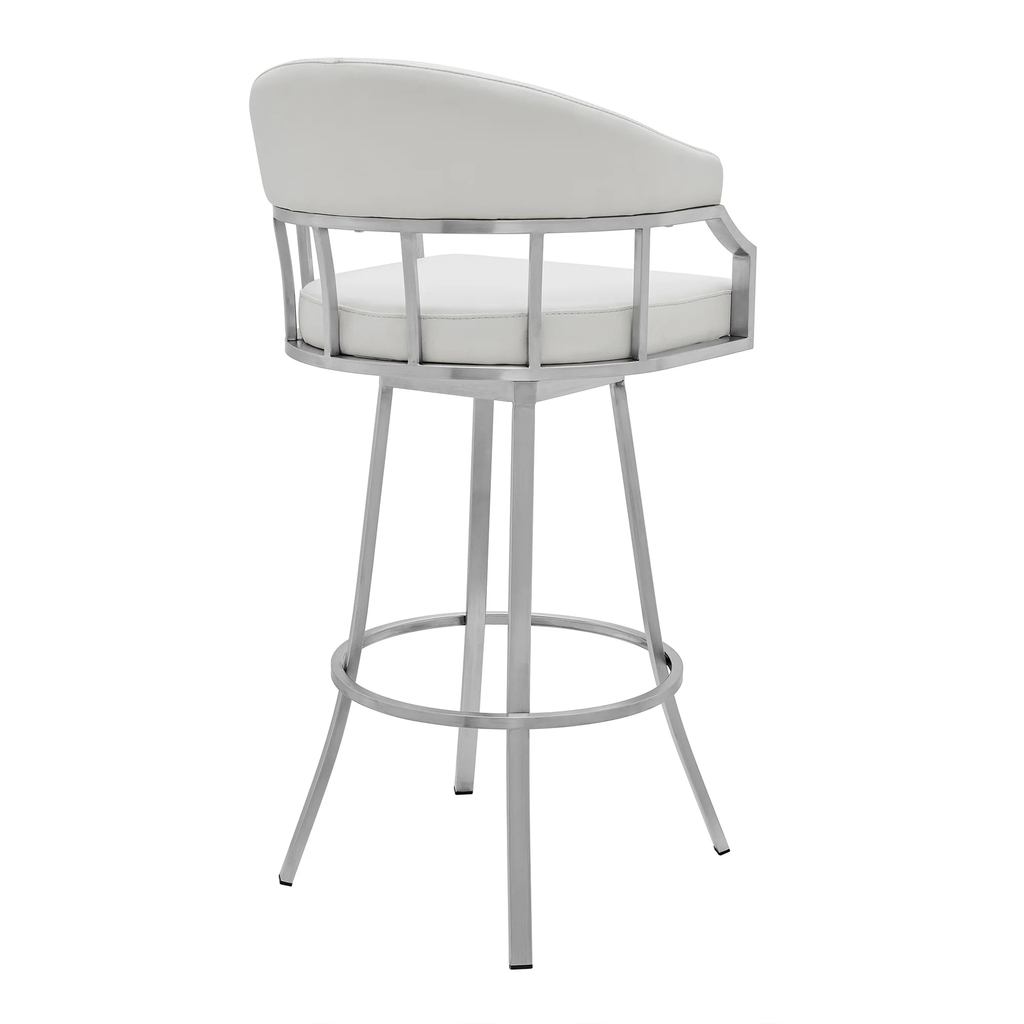 36" White Faux Leather And Iron Swivel Low Back Counter Height Bar Chair By Homeroots - Image 3