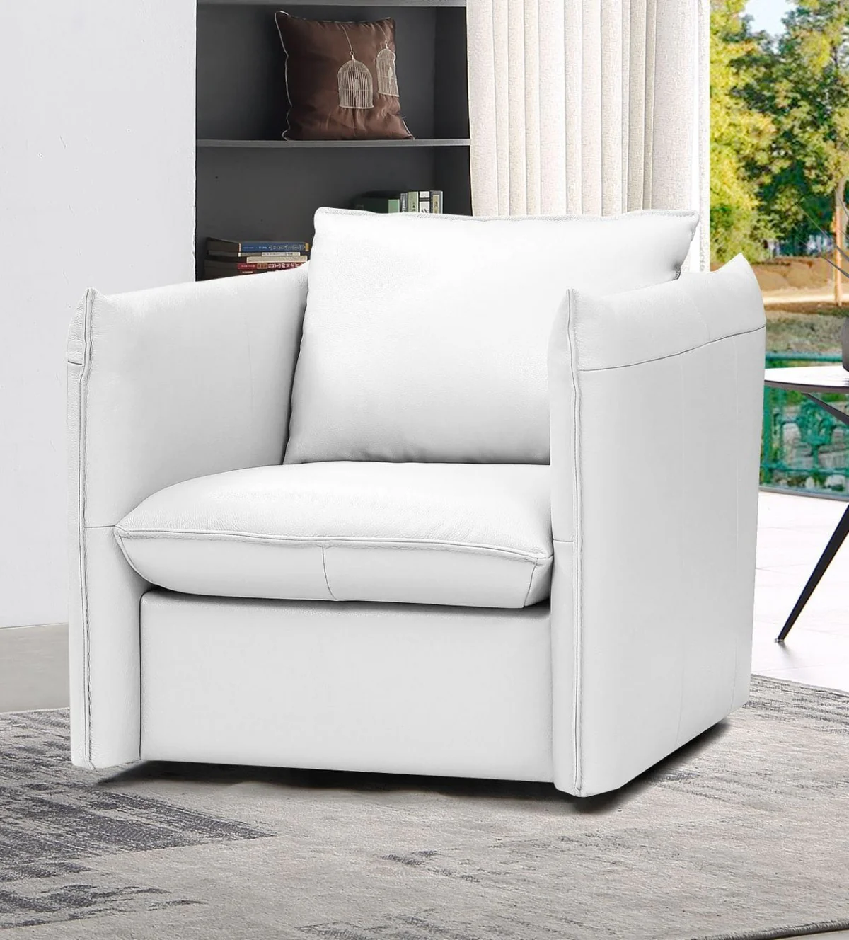 36" White Genuine Leather And Silver Swivel Accent Chair By Homeroots - Image 7