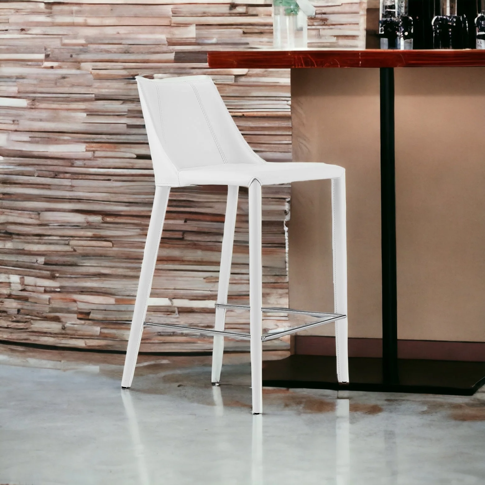 36" White Steel Low Back Counter Height Bar Chair With Footrest By Homeroots - Image 2