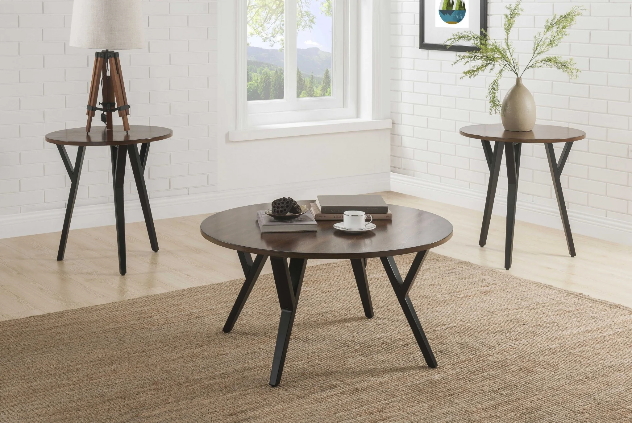 36' X 36' X 18' 3pc Oak And Black Coffee And End Table Set By Homeroots - Image 2