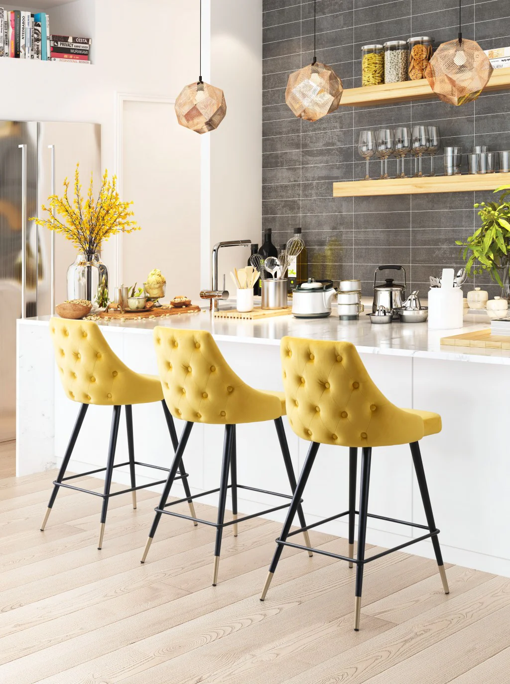 36" Yellow And Black Steel Low Back Counter Height Bar Chair With Footrest By Homeroots - Image 6