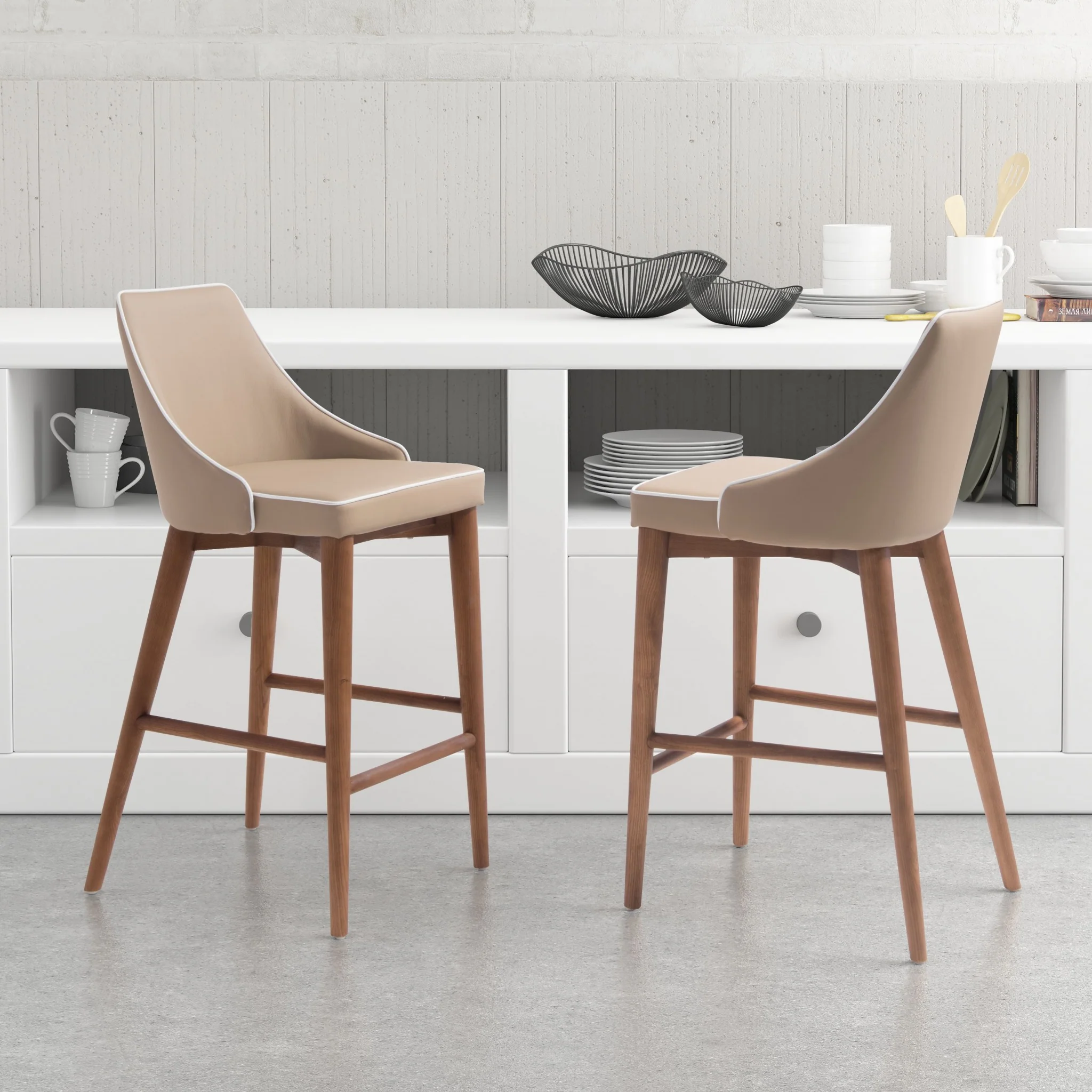 37" Beige And Brown Solid Wood Low Back Counter Height Bar Chair With Footrest By Homeroots - Image 5