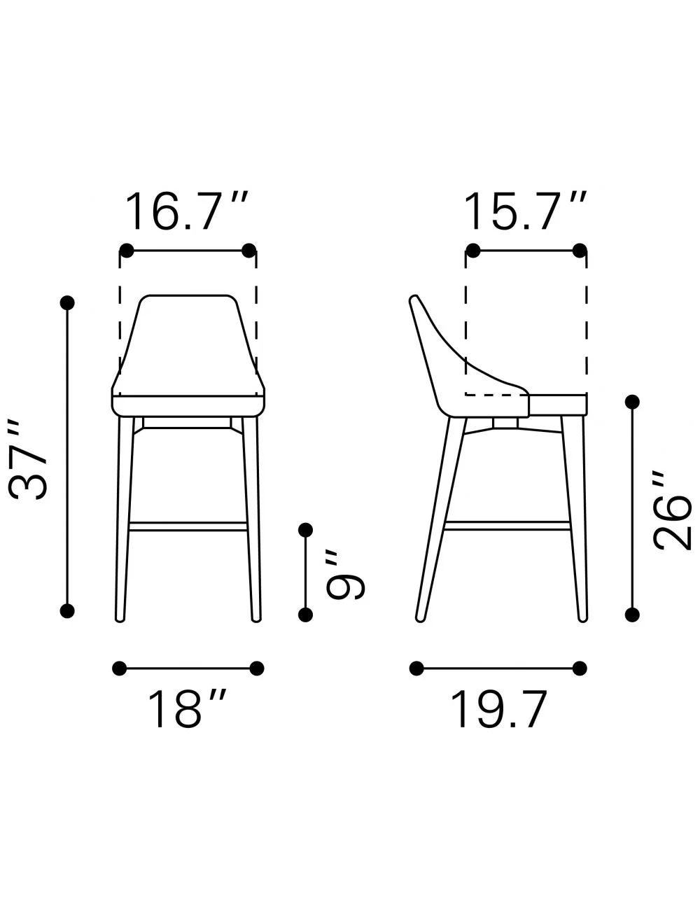 37" Beige And Brown Solid Wood Low Back Counter Height Bar Chair With Footrest By Homeroots - Image 7