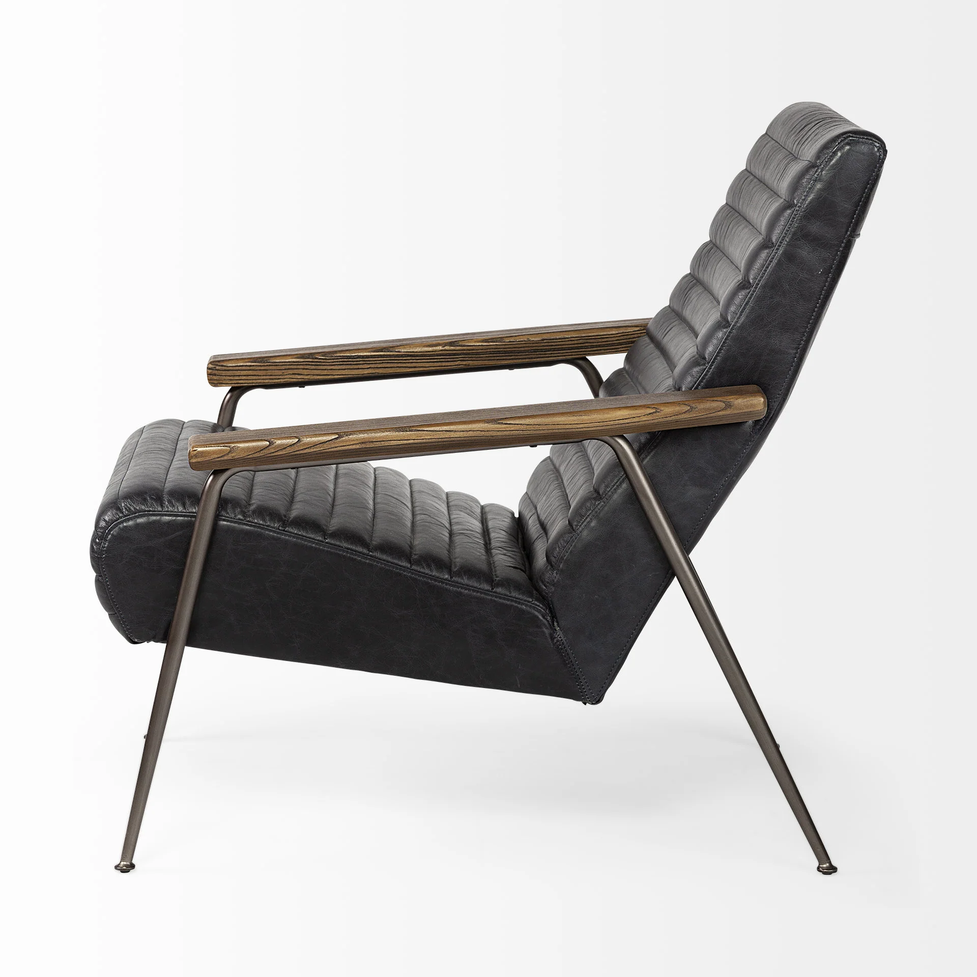 37" Black And Brown Faux Leather Lounge Chair By Homeroots - Image 3