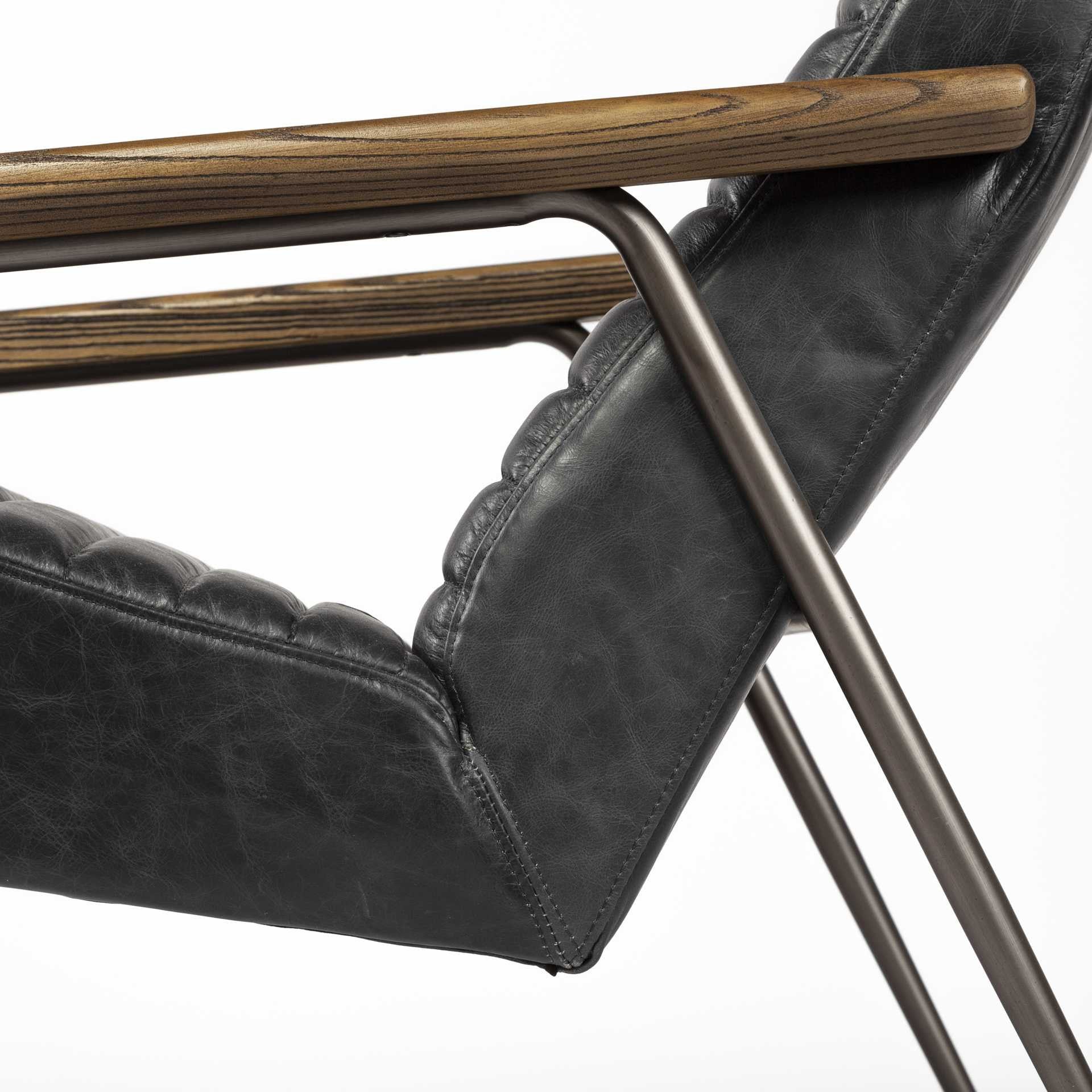 37" Black And Brown Faux Leather Lounge Chair By Homeroots - Image 7