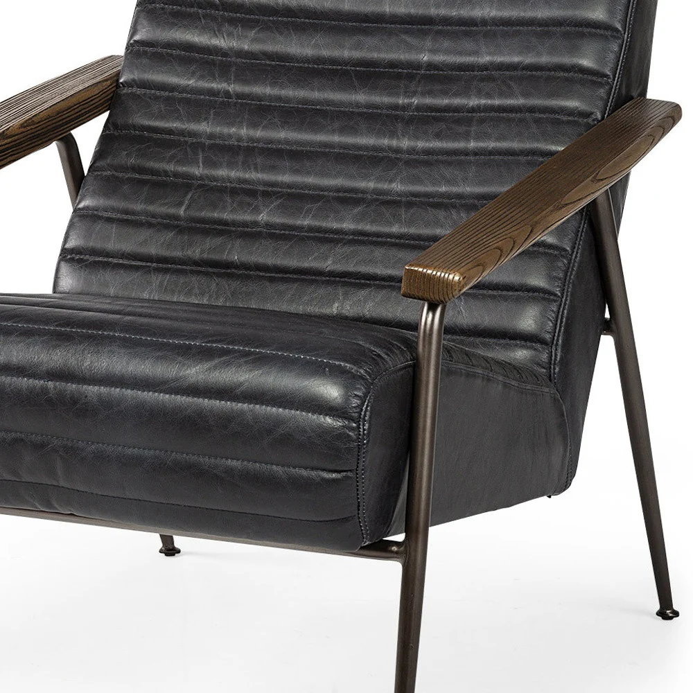 37" Black And Brown Faux Leather Lounge Chair By Homeroots - Image 8