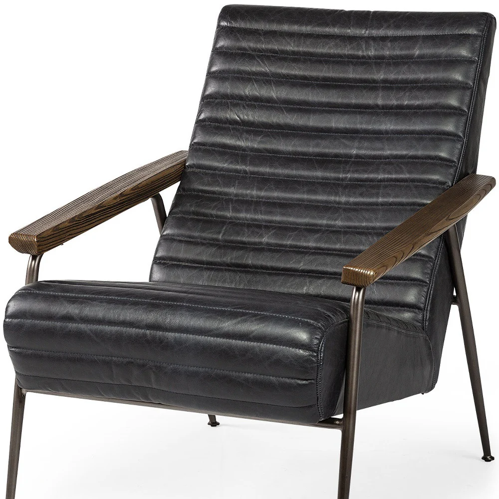 37" Black And Brown Faux Leather Lounge Chair By Homeroots - Image 9