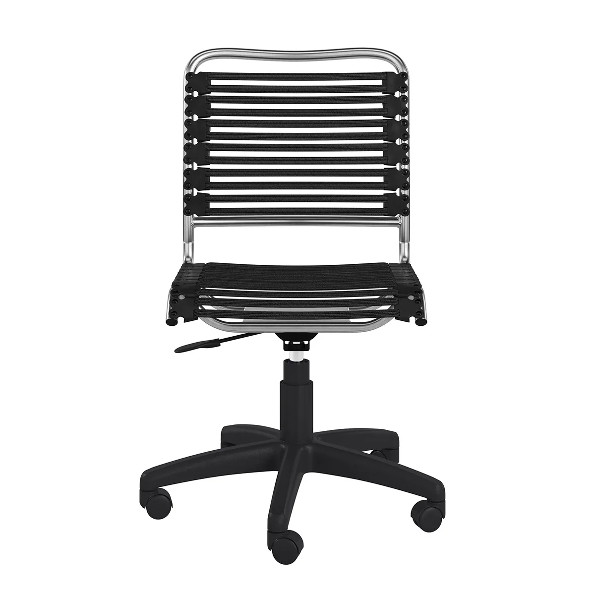 37" Black and Chrome Flat Bungee Cord Low Back Office Chair By Homeroots - Image 2