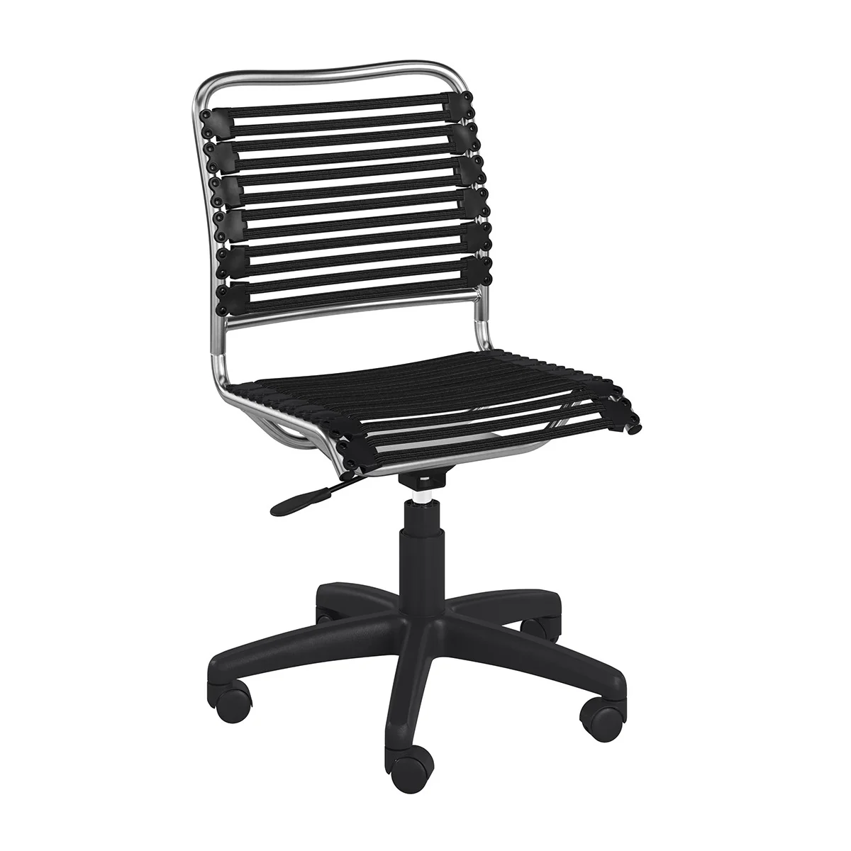37" Black and Chrome Flat Bungee Cord Low Back Office Chair By Homeroots - Image 3