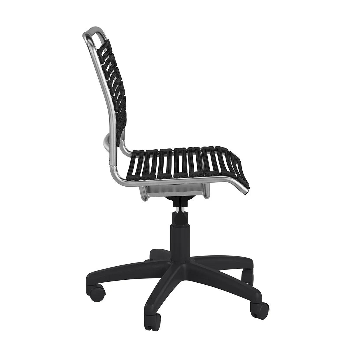 37" Black and Chrome Flat Bungee Cord Low Back Office Chair By Homeroots - Image 4