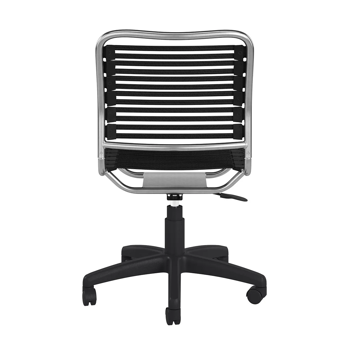 37" Black and Chrome Flat Bungee Cord Low Back Office Chair By Homeroots - Image 6
