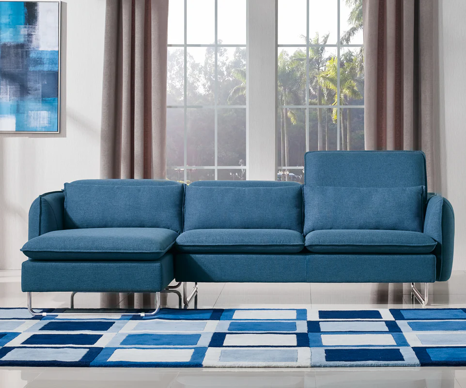 37' Blue Fabric Foam Wood and Steel Sectional Sofa By Homeroots - Image 2