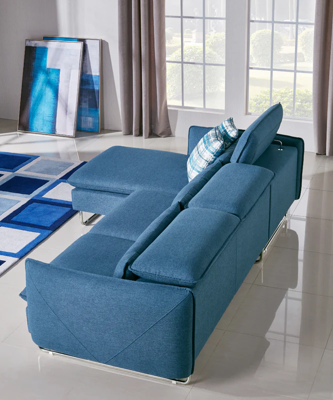 37' Blue Fabric Foam Wood and Steel Sectional Sofa By Homeroots - Image 3