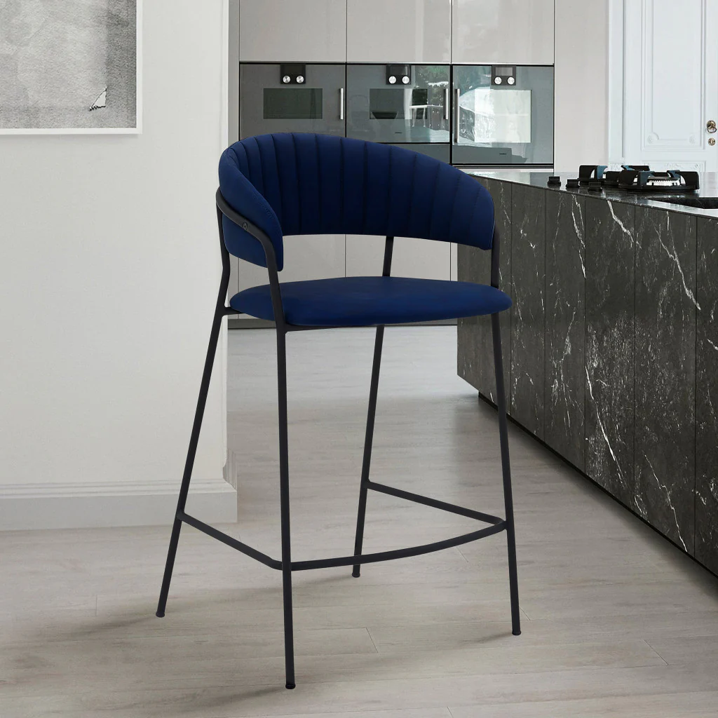 37" Blue Faux Leather And Iron Low Back Counter Height Bar Chair By Homeroots - Image 8