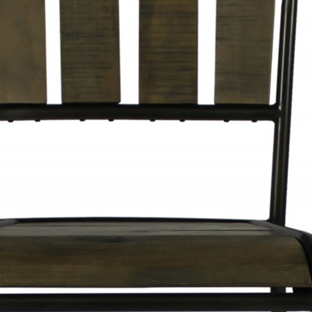 37" Brown And Black Retro Reclaimed Wood and Metal Counter Height Bar Chair By Homeroots - Image 4