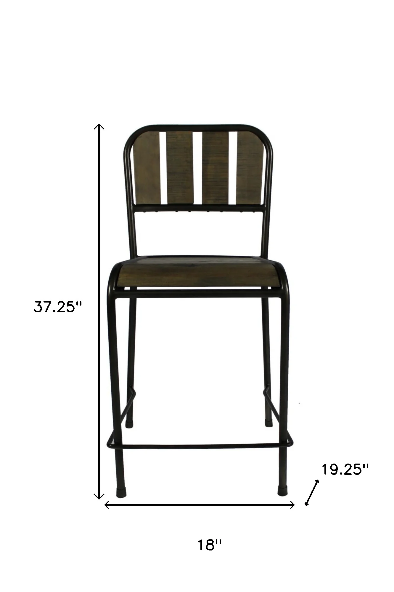 37" Brown And Black Retro Reclaimed Wood and Metal Counter Height Bar Chair By Homeroots - Image 5
