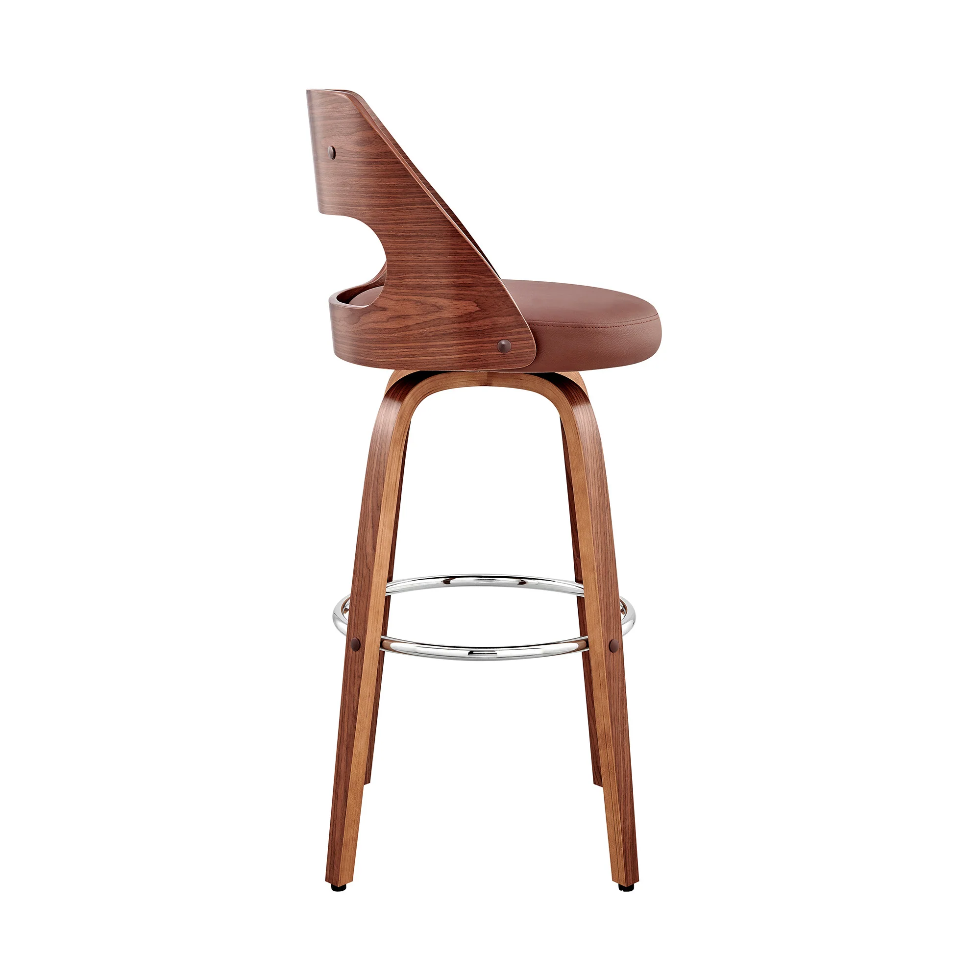 37" Brown Faux Leather And Manufactured Wood Swivel Counter Height Bar Chair By Homeroots - Image 2