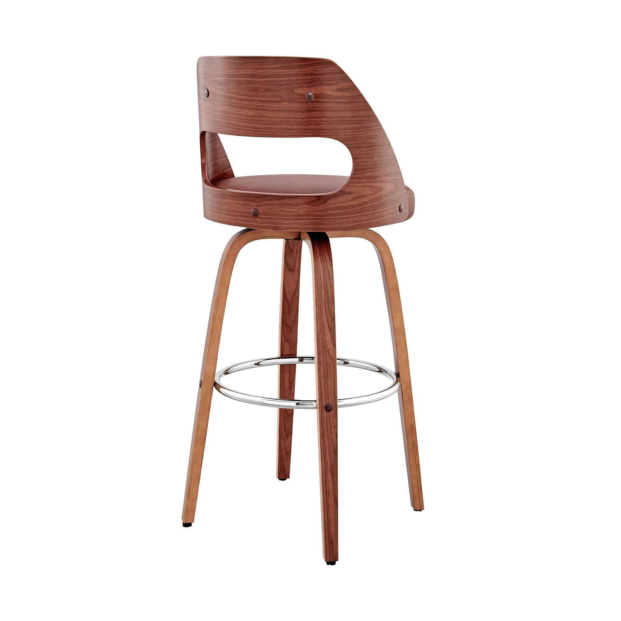 37" Brown Faux Leather And Manufactured Wood Swivel Counter Height Bar Chair By Homeroots - Image 3
