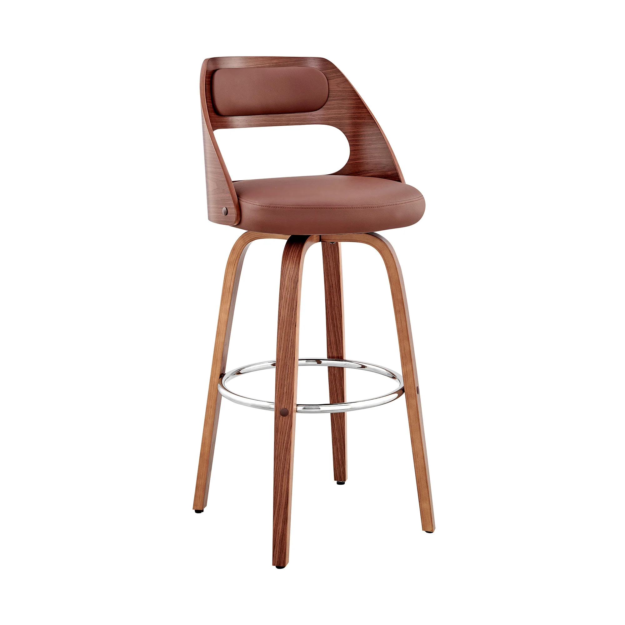 37" Brown Faux Leather And Manufactured Wood Swivel Counter Height Bar Chair By Homeroots - Image 6