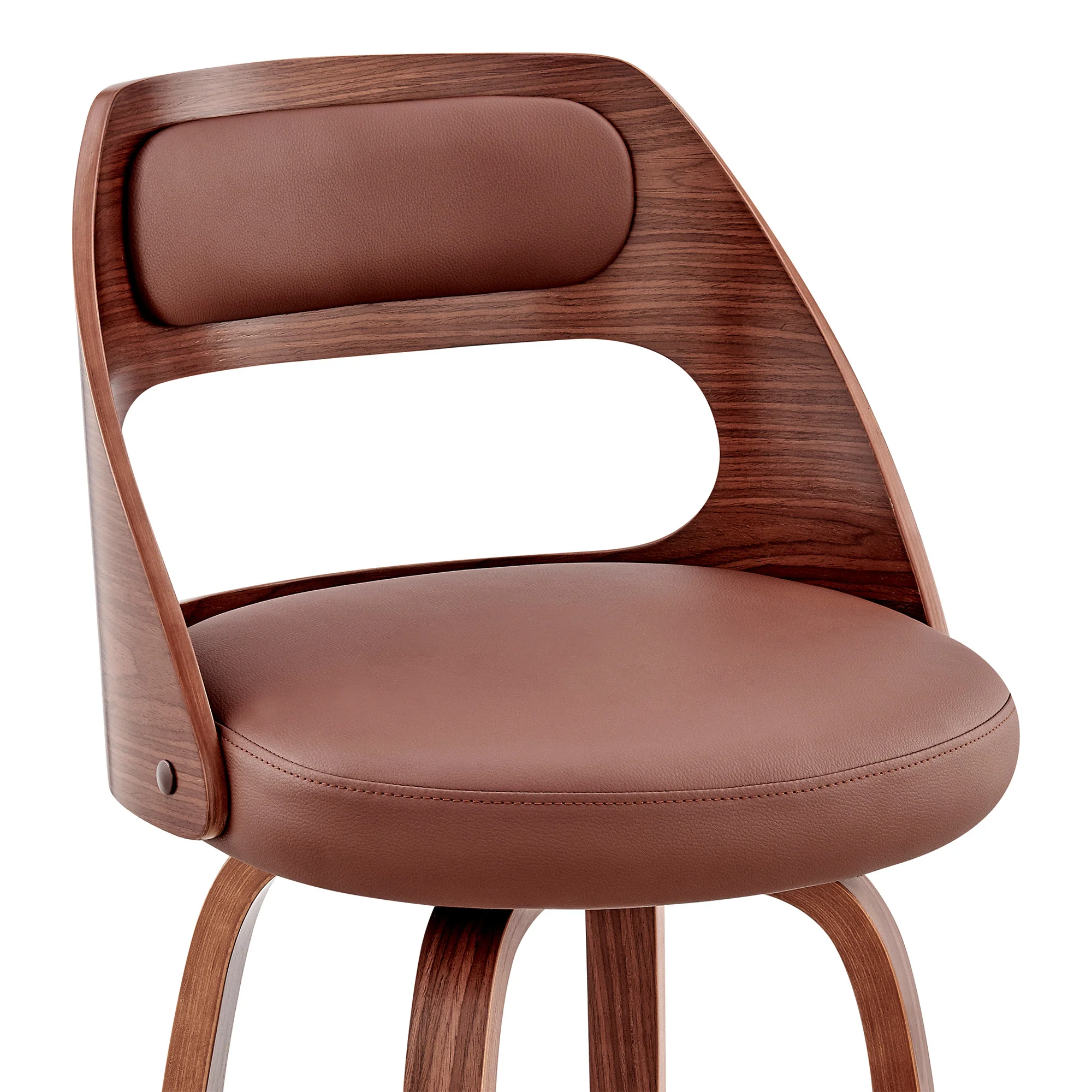 37" Brown Faux Leather And Manufactured Wood Swivel Counter Height Bar Chair By Homeroots - Image 7