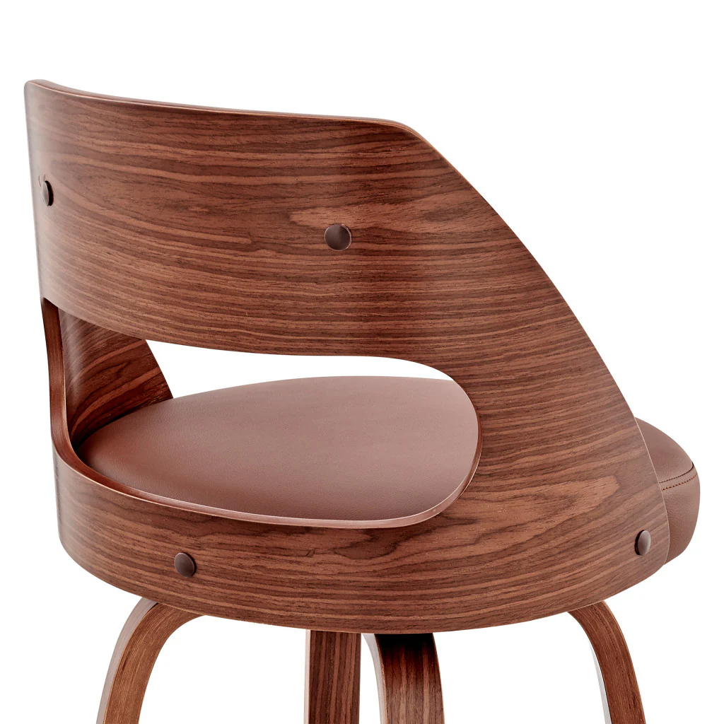 37" Brown Faux Leather And Manufactured Wood Swivel Counter Height Bar Chair By Homeroots - Image 8