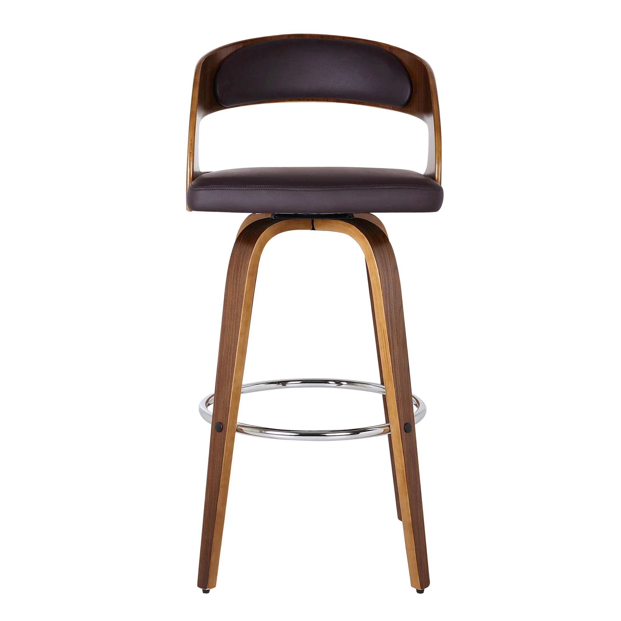 37" Brown Faux Leather And Solid Wood Swivel Counter Height Bar Chair By Homeroots - Image 3
