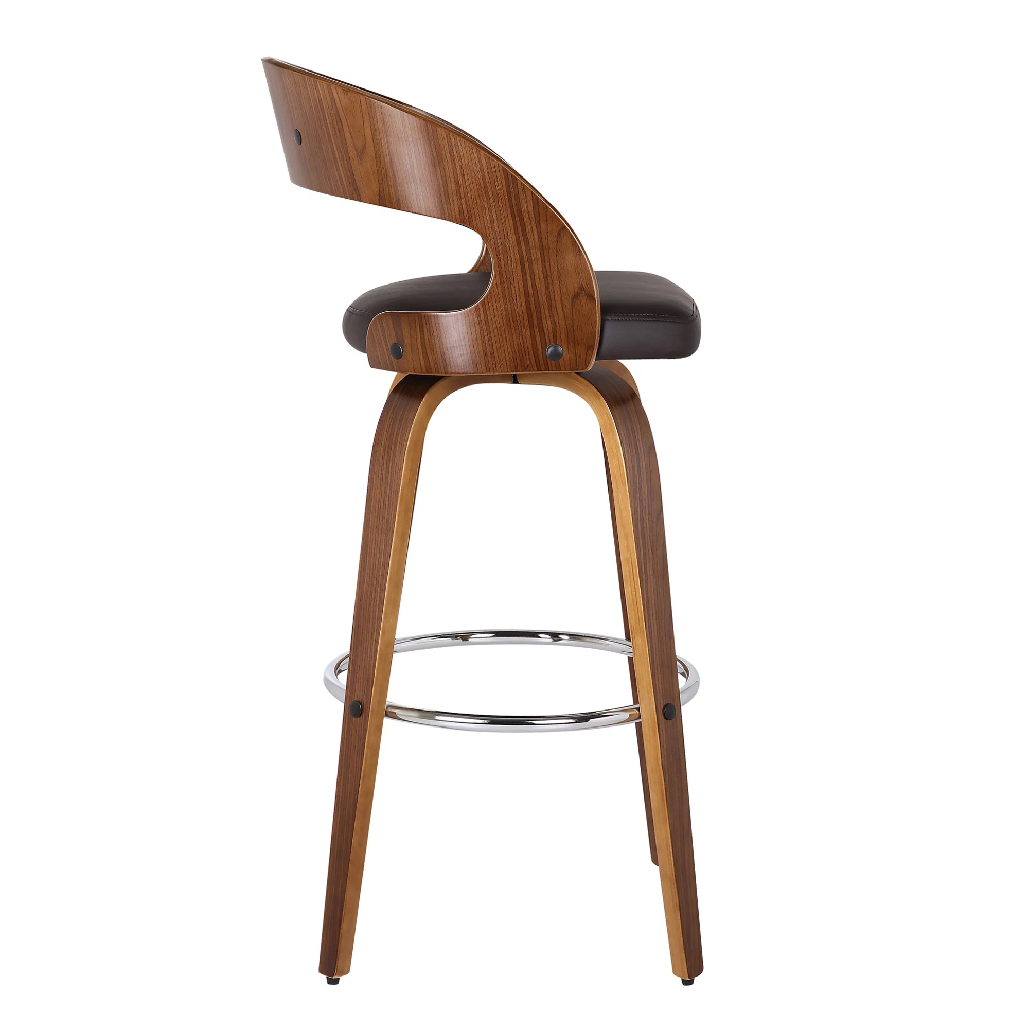 37" Brown Faux Leather And Solid Wood Swivel Counter Height Bar Chair By Homeroots - Image 4