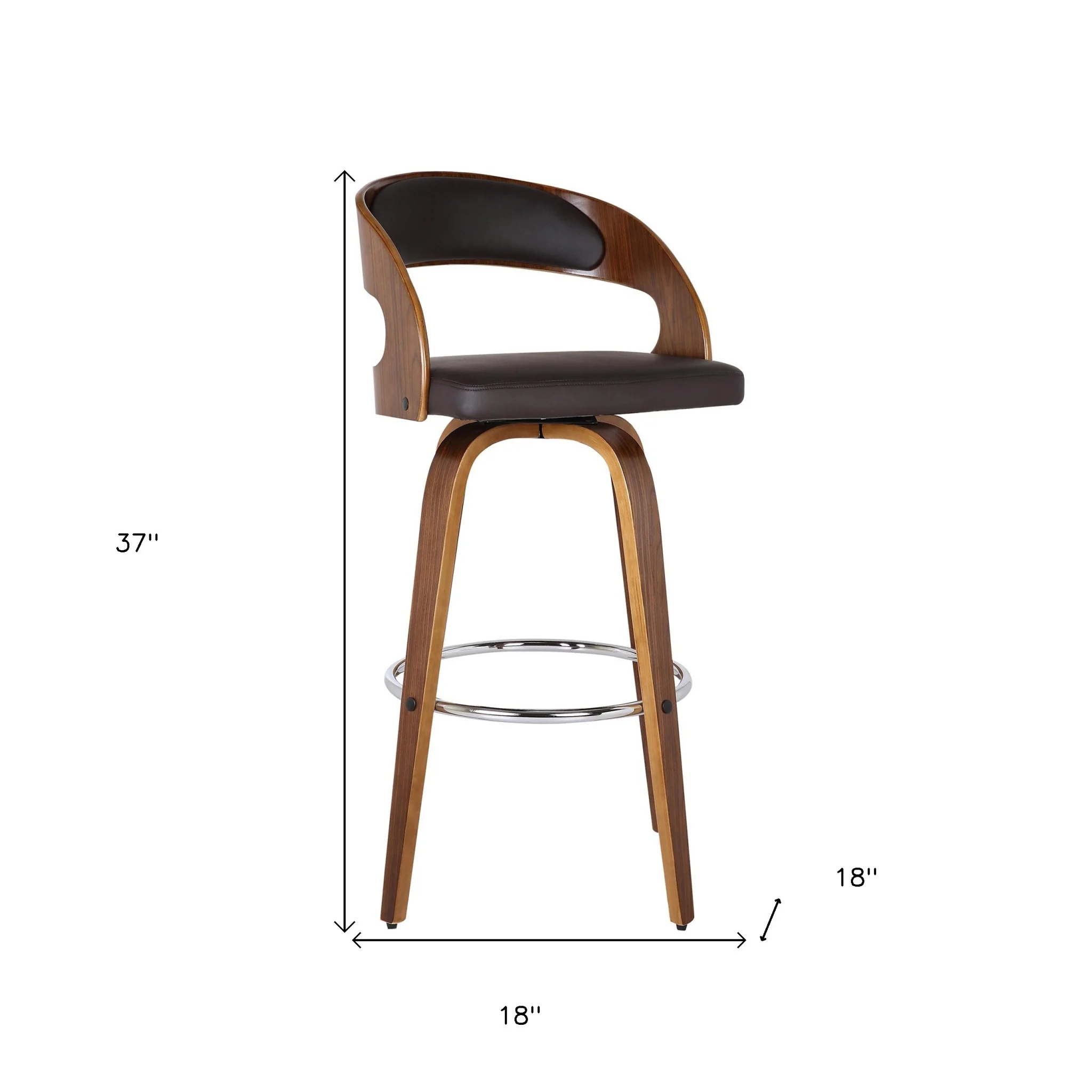 37" Brown Faux Leather And Solid Wood Swivel Counter Height Bar Chair By Homeroots - Image 9