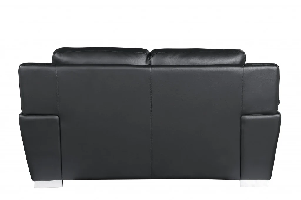 37" Chic Black Leather Loveseat By Homeroots - Image 2