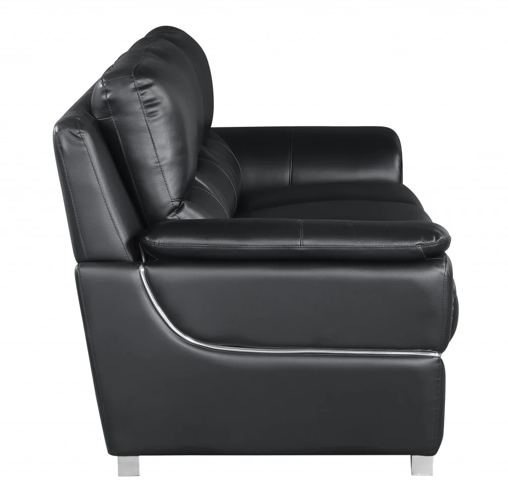 37" Chic Black Leather Loveseat By Homeroots - Image 3