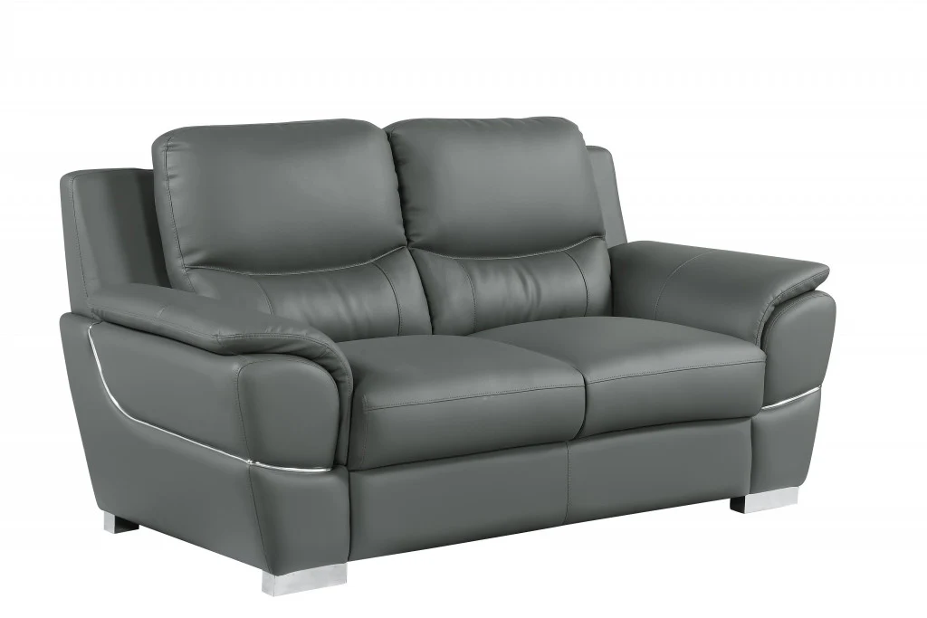 37" Chic Grey Leather Loveseat By Homeroots - Image 2
