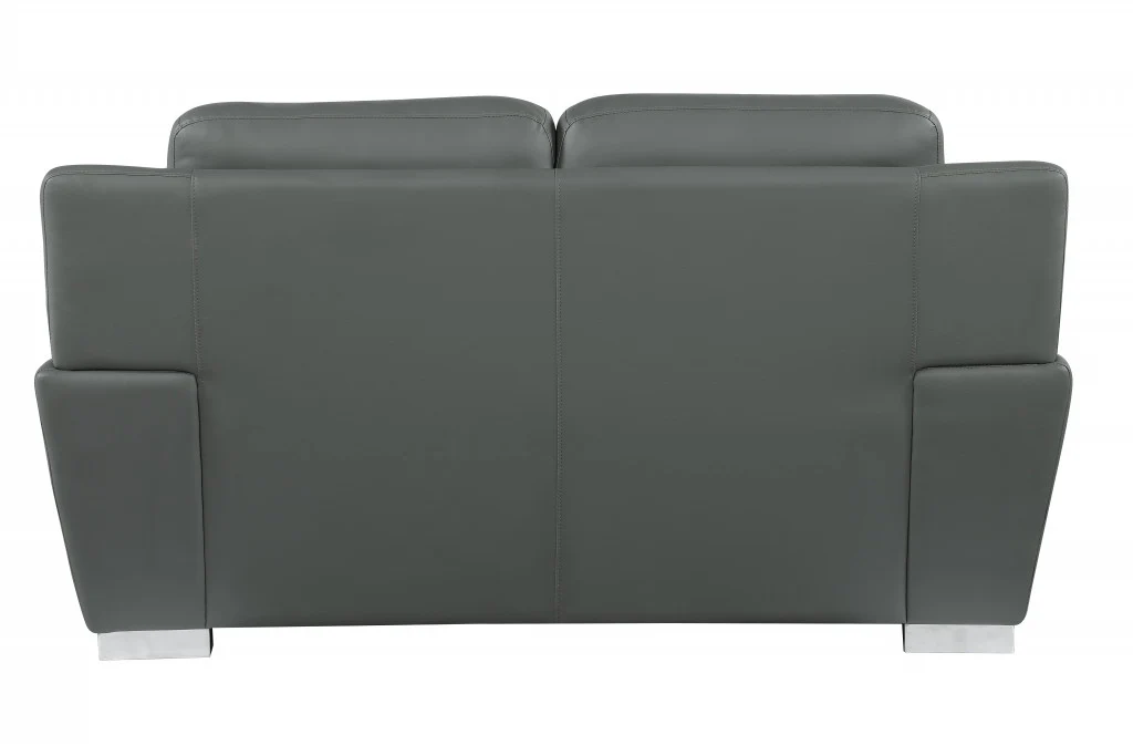 37" Chic Grey Leather Loveseat By Homeroots - Image 3