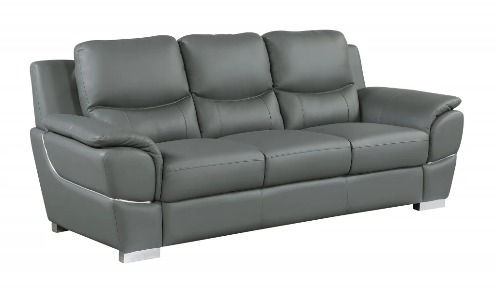 37" Chic Grey Leather Sofa By Homeroots - Image 2