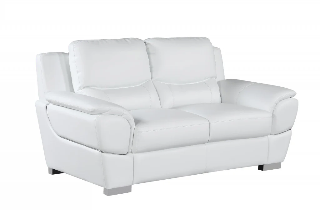 37" Chic White Leather Loveseat By Homeroots - Image 2