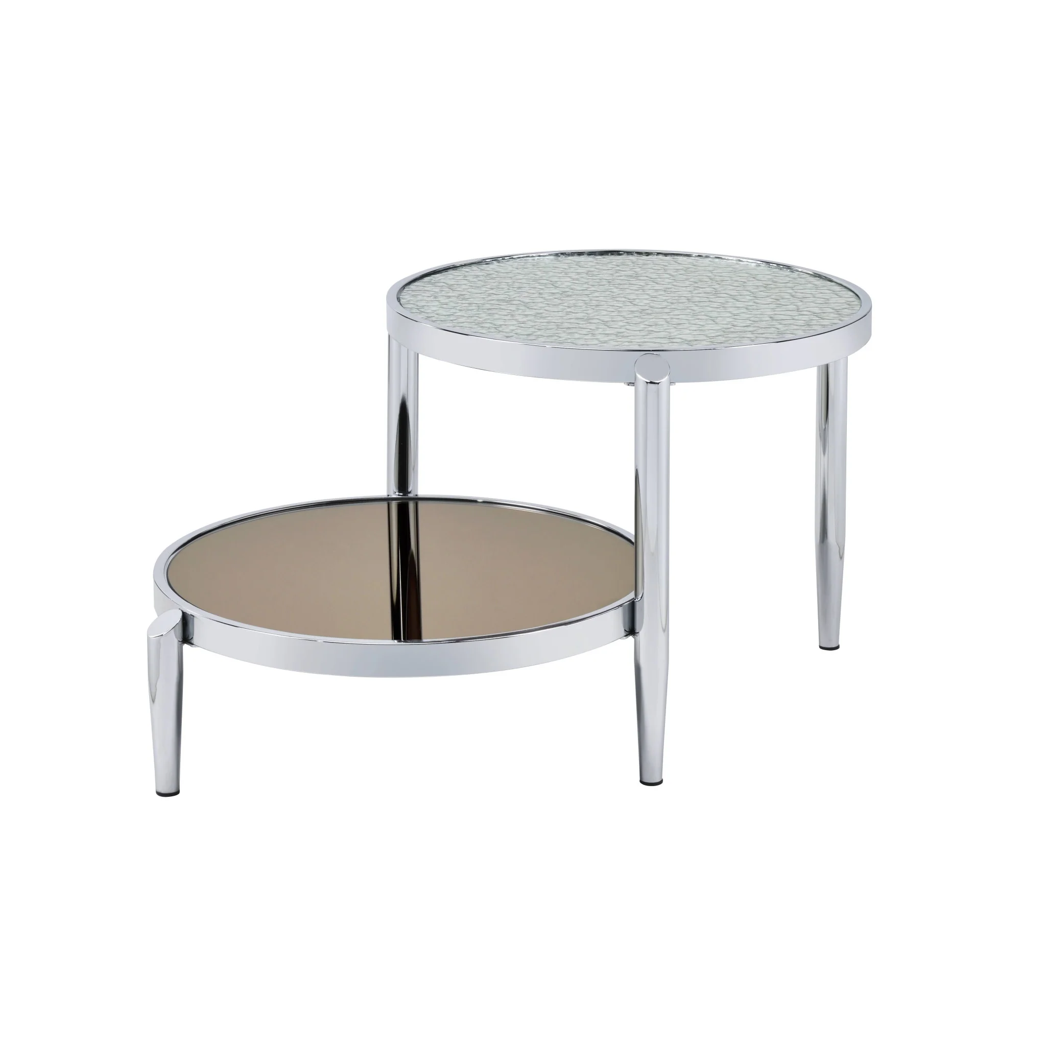 37" Chrome And Silver Mirrored Two Tier Round Mirrored Coffee Table By Homeroots - Image 2