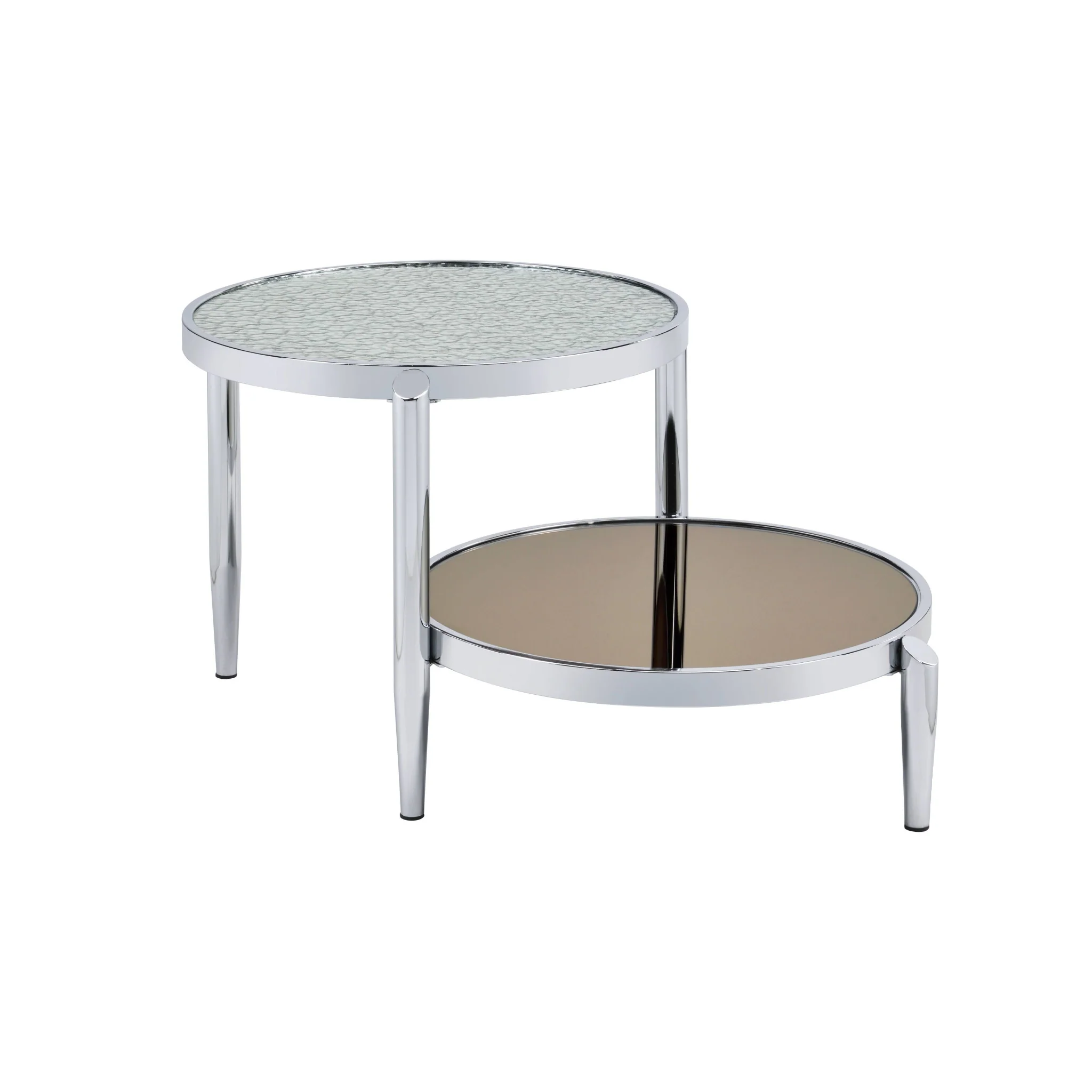 37" Chrome And Silver Mirrored Two Tier Round Mirrored Coffee Table By Homeroots - Image 3